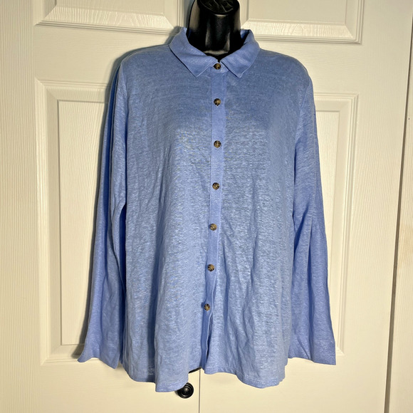 J. Jill Tops - J Jill Shirt Womens Medium Linen Button Up Long Sleeve Lightweight Clearpond